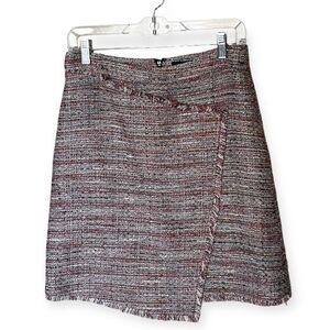 Halogen Multicolor Faux Wrap Fringed Tweed Short Skirt - Lined  Size 4